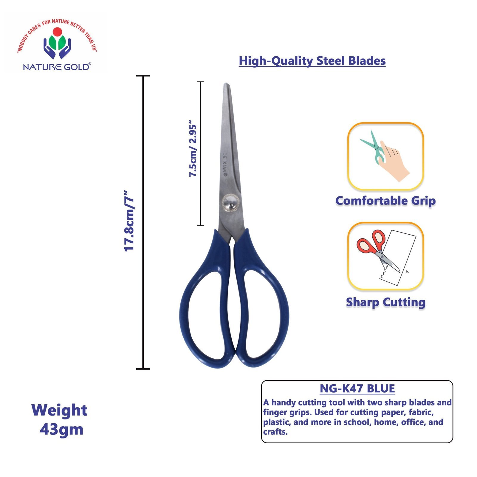 Blue Hand Scissor Office Scissors