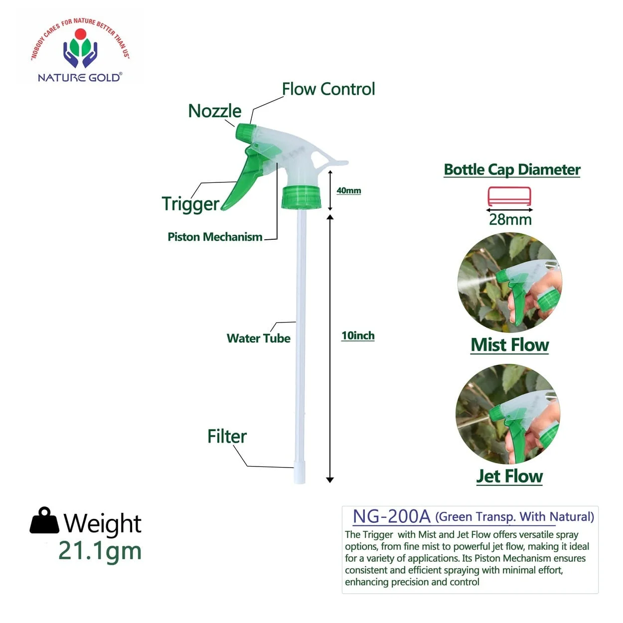 Trigger Sprayer Nozzle NG-200A (Green Trans. With Natural)
