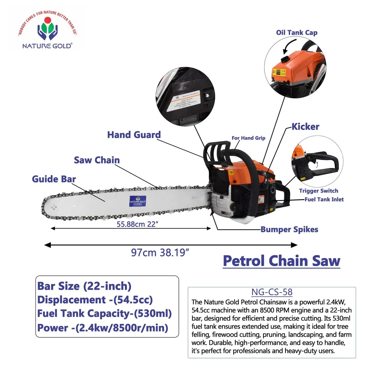 Petrol chainsaw machine NG CS 58 1
