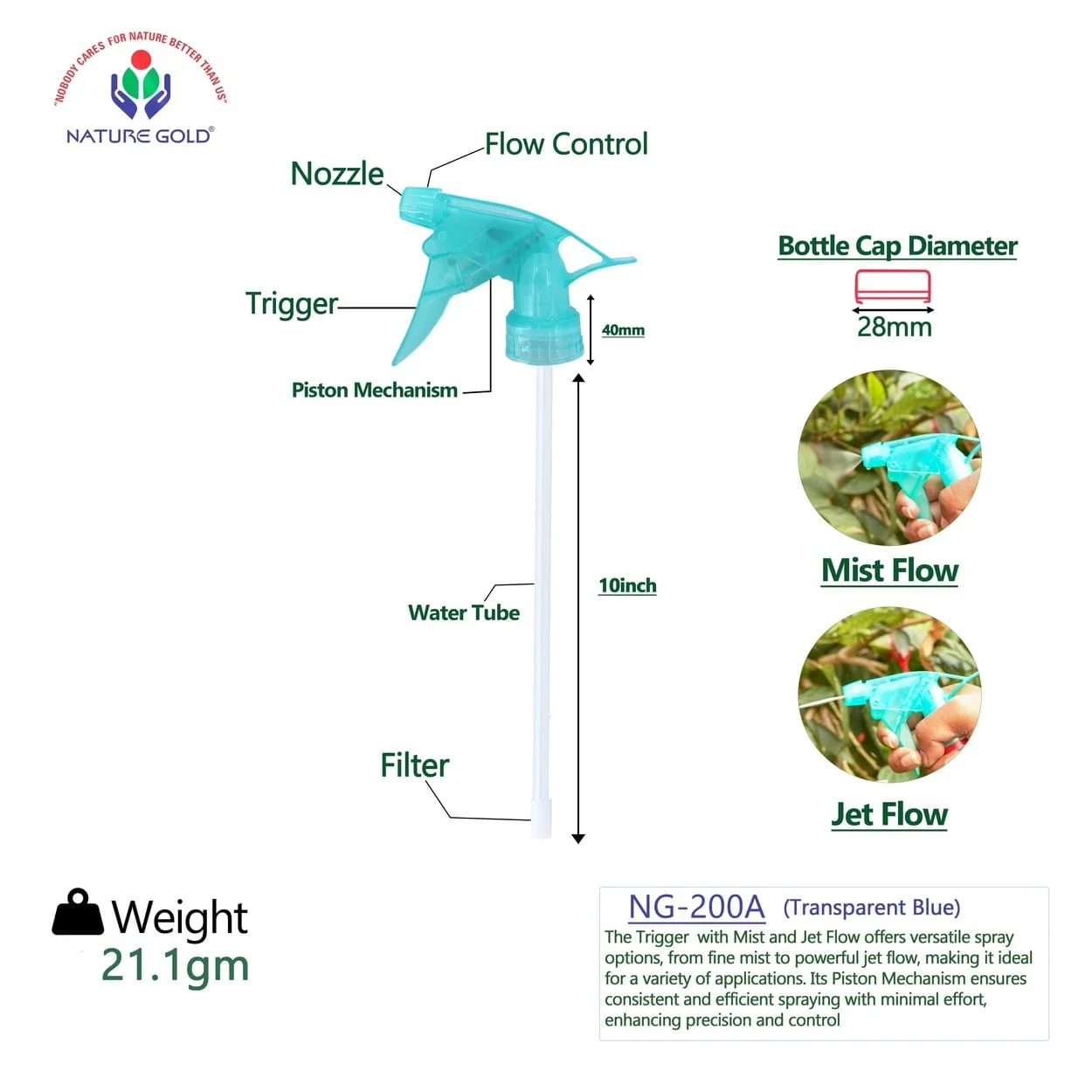 Trigger Sprayer Pipe Bottle NG-200A (Trans. Blue)